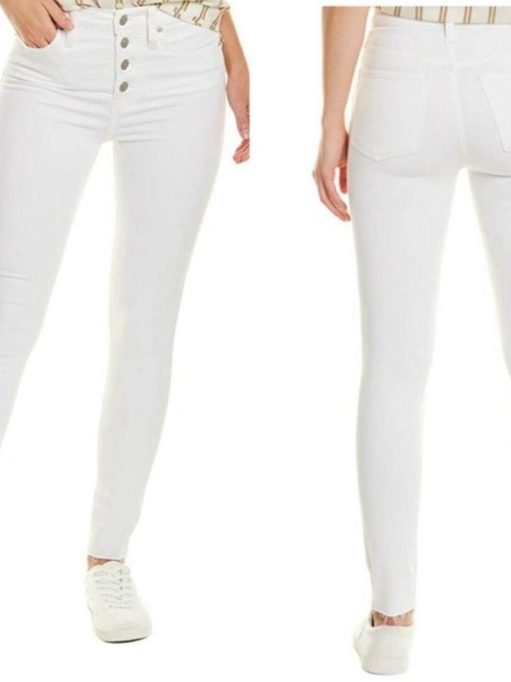 Madewell White 9”Mid-Rise Skinny Jeans With Frayed Hem